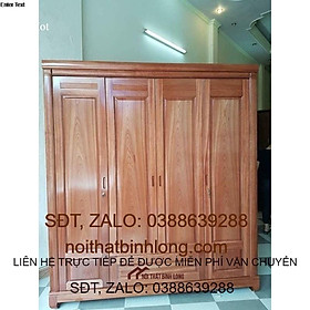 tủ quần áo gỗ xoan đào 4 cánh