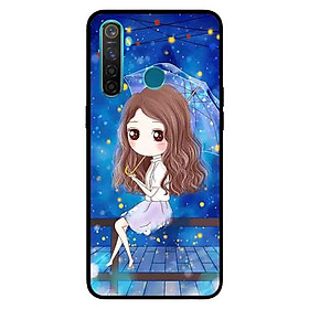 Ốp Lưng in cho Realme 5 Pro / Realme Q Mẫu Nàng Che Dù Nền Xanh - Hàng Chính Hãng