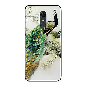 Ốp Lưng in cho Xiaomi Redmi 5 Mẫu Chim Công Hoa Trắng - Hàng Chính Hãng