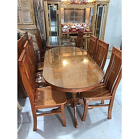 Bộ bàn ghế ăn bầu dục gỗ sồi màu cánh dán