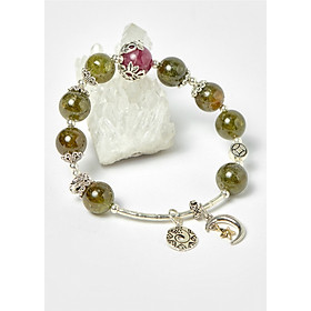 Vòng đá tourmaline xanh phối charm bạc hạt 11mm mệnh hỏa, mộc - Ngọc Quý Gemstones