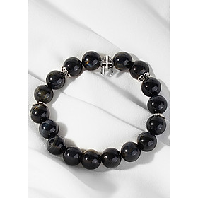 Vòng tay thạch anh mắt hổ xanh đen phối charm mũ giáp bạc Ngọc Quý Gemstone