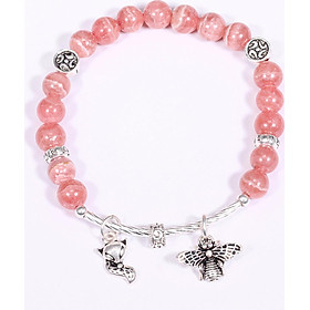 Vòng tay rhodochrosite hồng mix charm ong bạc hạt đá 6.5mm mệnh hoả, thổ - Ngọc Quý Gemstones