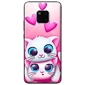 Ốp lưng in cho Huawei Mate 20 Pro mẫu Couple Mèo Hồng Trái Tim - Hàng chính hãng