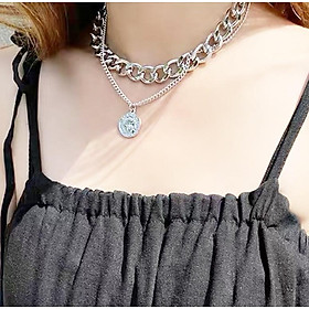 Vòng cổ titan 2 lớp bản đại kim loại sexy sang chảnh