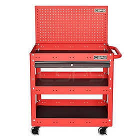 Xe đẩy CSPS 3 ngăn màu đỏ có vách lưới, hộc kéo màu đen
