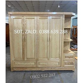 Tủ áo 4 cánh có kệ góc gỗ sồi