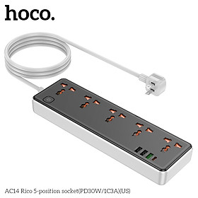 Ổ cắm điện cao cấp đa năng công suất cao 2500W, với 3 cổng USB và 1 cổng Type-c, 5 ổ cắm tiện lợi hỗ trợ sạc nhanh chống cháy, nổ AC14 - Hàng nhập khẩu (màu ngẫu nhiên)