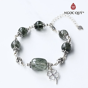 Vòng tay hạt hình lu thống đá thạch anh tóc phối charm bạc cỏ 4 lá - Ngọc Quý Gemstones