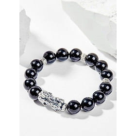 Vòng Tay Phong Thủy Đá Obsidian Phối Charm Tỳ Hưu Bạc (10mm) Mệnh Thủy, Mộc Ngọc Quý Gemstones