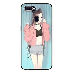 Ốp Lưng in cho Oppo A5s Mẫu Cô Gái Áo Hồng Nền Xanh - Hàng Chính Hãng