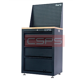 Tủ dụng cụ CSPS 61cm - 04 hộc kéo màu đen mặt ván gỗ kèm vách lưới