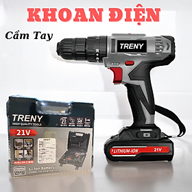 Bộ khoan điện cầm tay chất lượng cao Treny 21V chính hãng – kèm bộ dụng cụ 23 món và bộ sạc - lực xoắn 35N.m -  chuyên khoan tường, khoan gỗ, khoan sắt và khoan bê tông.