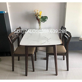 Bộ bàn ăn 3 lá mặt đá màu nâu 1m2 + 4 ghế màu nâu  Thương hiệu Nội Thất Bình Long 