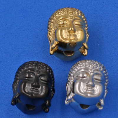 Vòng đeo tay đá Lam Sa 14 ly cẩn hạt Phật A Di Đà inox vàng VLSNLV14