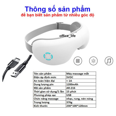 Máy massage mắt thông minh thế hệ mới, thư giãn, giảm đau nhức, quầng thâm tích hợp Bluetooth nghe nhạc thư giãn