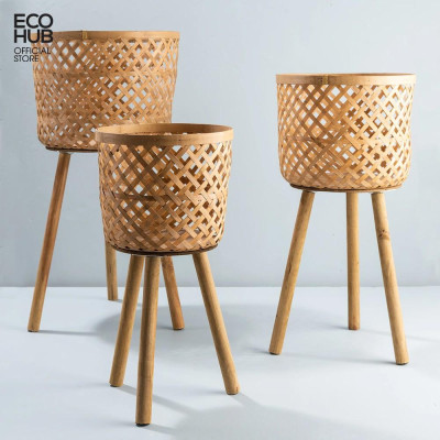 Giỏ tre trồng cây Bằng tre tự nhiên, 3 Size (Floor 3 Piece Wicker Basket Set) | EH015