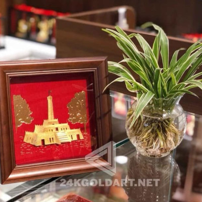Tranh cột cờ Hà Nội ( 20 x 20cm)  dát vàng MT Gold Art- Hàng chính hãng, trang trí nhà cửa, quà tặng sếp, đối tác, khách hàng.