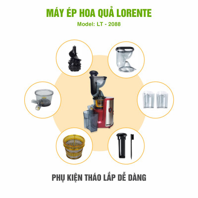 Máy Ép Chậm Lorente-Máy Ép Hoa Quả Lorente LT-2088, công suất 300W, ép nguyên chất kiệt nước-Hàng Chính Hãng