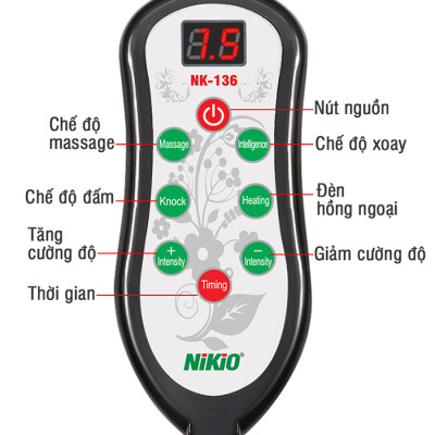Máy (Gối) Massage Đấm Bóp Cổ Vai Gáy Nikio NK-136AC - Con Lăn 3D Xoa Bóp Chuyên Sâu Kết Hợp Hồng Ngoại Trị Liệu Đau Mỏi Cổ, Hỗ Trợ Mát Xa Lưng