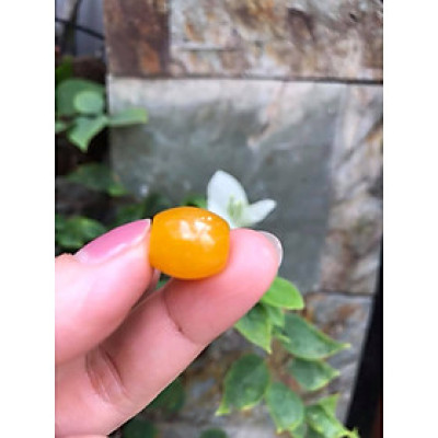 MẶT DÂY CHUYỀN HẠT LU THỐNG CHẤT LIỆU ĐÁ MÃ NÃO MÀU VÀNG TƯƠI LẠ ĐẸP Size Dài 14mm x dầy 13mm