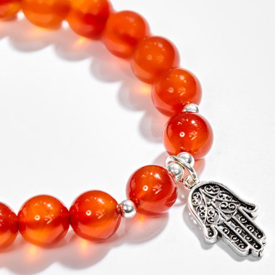 Vòng Tay Đá Mã Não Phối Bàn Tay Hamsa Bạc Ngọc Quý Gemstones