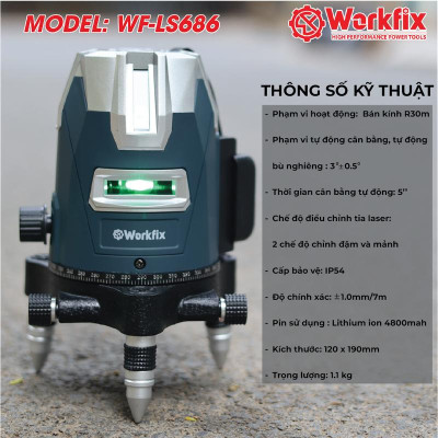 Máy Cân Bằng Laser 5 Tia Xanh Workfix WF-LS686 - Đế Bi NSK - 2 Pin 4800mAh - Đèn Led Siêu Sáng - Bảo Hành Chính Hãg 6 Tháng