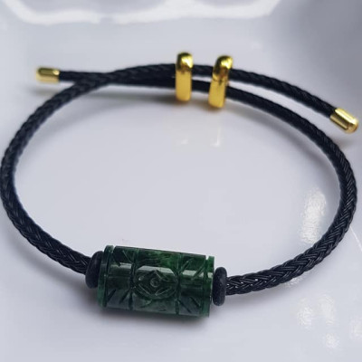 Vòng Đeo tay Mới charm Lu Thống Đồng Tiền Xanh Đậm đẹp Hạt Lu Đồng Tiền Đá cẩm thạch tự nhiên dây đen rút chỉnh theo tay tùy ý Hợp nữ mệnh Thủy mệnh Mộc hợp ạ