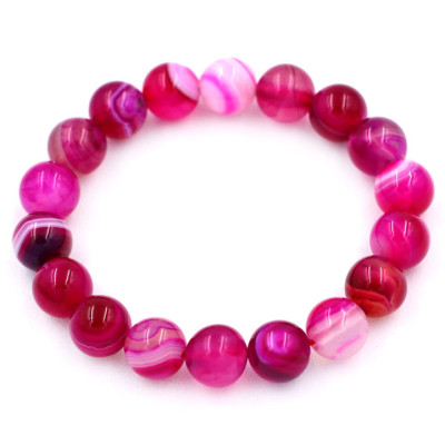 [Mệnh Hỏa, Thổ] Vòng Tay Chuỗi Hạt Đá Mã Não Hồng Sọc 10 Ly 18 Hạt