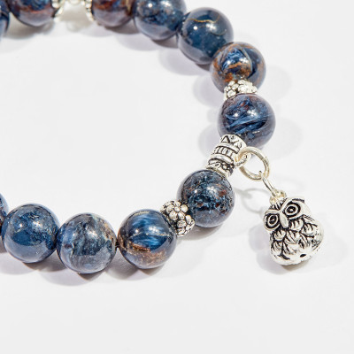 Vòng tay phong thủy đá pietersite charm cú 10mm mệnh thủy , mộc - Ngọc Quý Gemstones