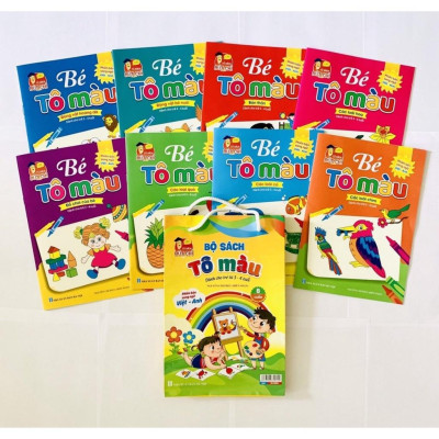 Bộ Sách Tô Màu Nhiều Chủ Đề Song Ngữ Anh -Việt Cho Trẻ Em 3 - 4 Tuổi (Túi 8 Cuốn)