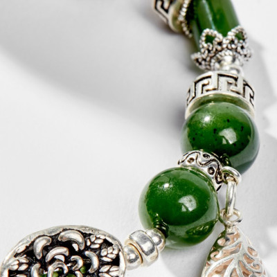 Vòng Tay Phong Thủy Nữ Đá Ngọc Bích Phối Charm Hoa Bạc (10mm) Mệnh Mộc, Hỏa Ngọc Quý Gemstones