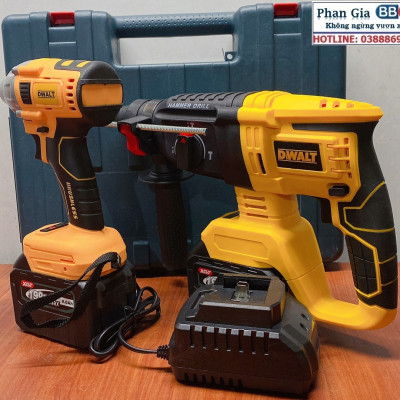 Bộ Combo Máy Khoan Đục Bê Tông Và Máy Siết Bulong - Bộ 2 Pin 15 Cell Động Cơ Từ Không Chổi Than - Bảo Hành 12 Tháng