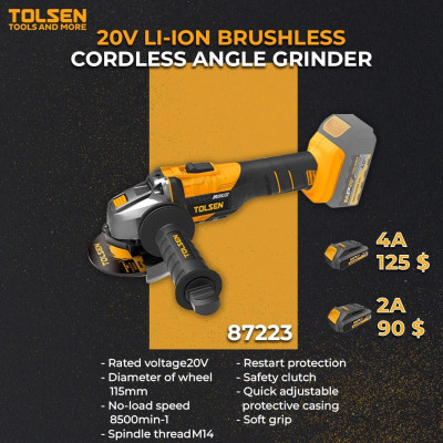 THÂN MÁY MÀI GÓC PIN 20V 115MM TOLSEN 87223 - HÀNG CHÍNH HÃNG