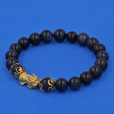 Chuỗi đeo tay Đá Lam Sa 8 ly - cẩn Tỳ Hưu Phong Thủy inox vàng VLSTHHKV8