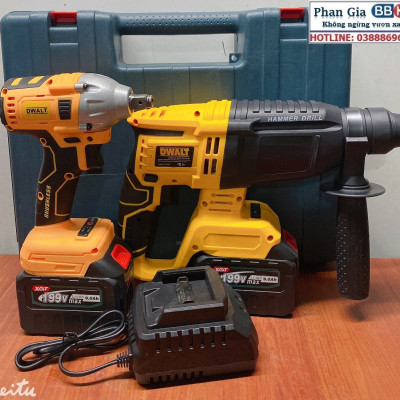 Bộ Combo Máy Khoan Đục Bê Tông Và Máy Siết Bulong - Bộ 2 Pin 15 Cell Động Cơ Từ Không Chổi Than - Bảo Hành 12 Tháng