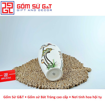 Lọ hoa dáng đùi dế vẽ sen chuồn Gốm Sứ G&T