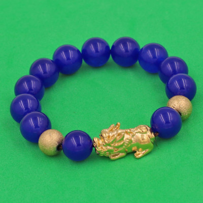 Vòng đeo tay Thạch Anh Tím 12 ly - cẩn Tỳ Hưu Phong Thủy inox vàng VTAITHHBV12 - hợp mệnh Hỏa, mệnh Thổ