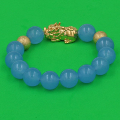 Vòng tay chuỗi hạt Thạch Anh Xanh Biển mix Tỳ Hưu inox vàng 12 ly TH8 - hợp mệnh Mộc, mệnh Thủy