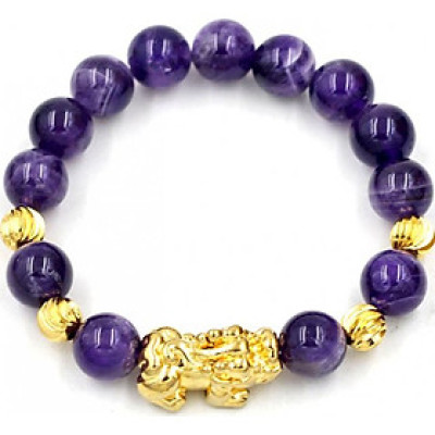 Vòng tay thạch anh tím than 12 ly charm tỳ hưu TH80