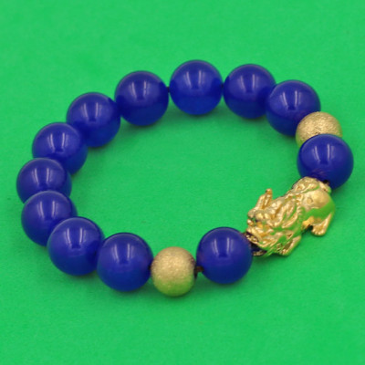 Vòng đeo tay Thạch Anh Tím 12 ly - cẩn Tỳ Hưu Phong Thủy inox vàng VTAITHHBV12 - hợp mệnh Hỏa, mệnh Thổ