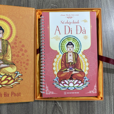 Hộp đựng Kinh, vở chép Kinh lót Lụa vàng cao cấp, kích thước 24x19cm (Đựng sách Kinh khổ B5) - Anan Books