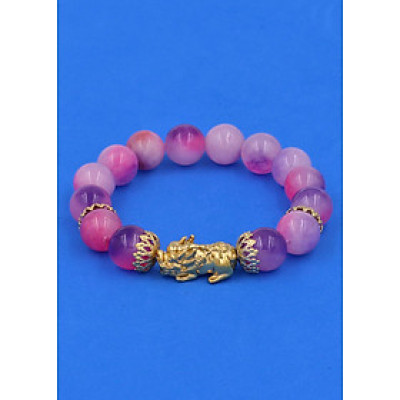 Chuỗi đeo tay Thạch Anh Hồng Tím 12 ly - cẩn Tỳ Hưu Phong Thủy inox vàng VTAHITHBKV12