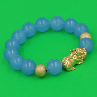 Vòng tay chuỗi hạt Thạch Anh Xanh Biển mix Tỳ Hưu inox vàng 12 ly TH8 - hợp mệnh Mộc, mệnh Thủy