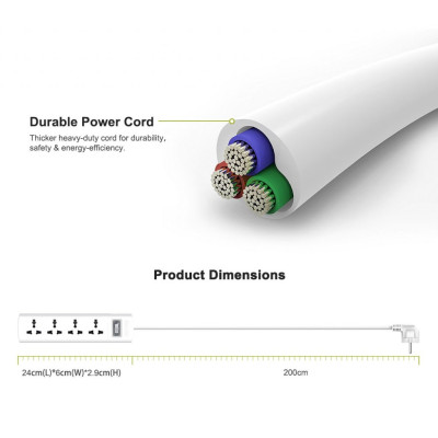 Ổ cắm điện đa năng thông minh tự ngắt Huntkey SZM401 - 2500W chính hãng, 4 lỗ 3 chân dài 1.5m- hàng chính hãng