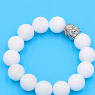 Chuỗi tay san hô trắng 14 ly - cẩn hạt Như Lai trắng VSHTNLT14 - hợp mệnh Kim, mệnh Thủy