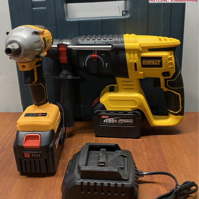 Bộ Combo Máy Khoan Đục Bê Tông Và Máy Siết Bulong - Bộ 2 Pin 15 Cell Động Cơ Từ Không Chổi Than - Bảo Hành 12 Tháng
