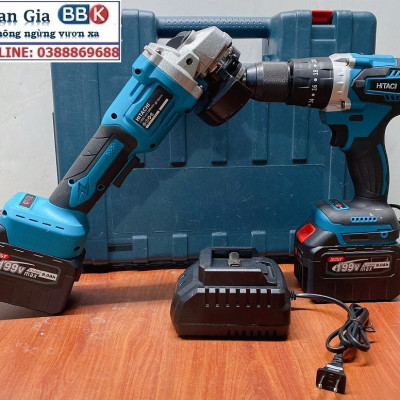 Bộ Combo 2 Máy Gồm Máy Khoan Pin Và Máy Mài Pin Dùng Pin 15 Cell 199V Lõi Đồng Không Than - Tặng Hộp Đựng - Bảo Hành 12 Tháng