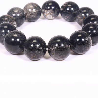 Vòng tay đá thạch anh tóc đen size hạt 17mm mệnh thủy, mộc - Ngọc Quý Gemstones