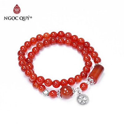 Vòng 2 line đá mã não đỏ phối charm bạc size hạt 6mm mệnh hỏa thổ - Ngọc Qúy Gemstones
